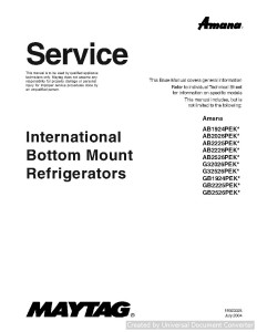 Amana AB2526PEK International Bottom Mount Refrigerator Service Manual