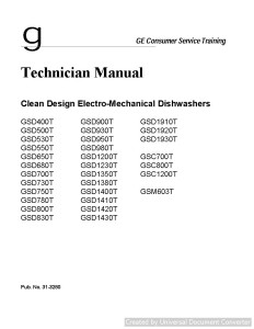 Ge GSD900T Clean Design Electro-Mechanical Dishwashers Manual