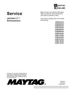 Maytag MDB9600AW Jetclean II Dishwashers Service Manual