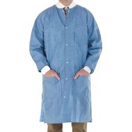 BRITEDENT Disposable Gowns Medium. Pack of 10 Blue Surgical Gowns. 45 gsm SMS Unisex Medical Gowns with Long Sleeves, Knit Collar, Cuffs, 3 Pockets. Disposable Lab Coats for Men and Women.