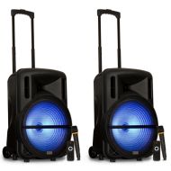 Acoustic Audio PRTY152 Battery Powered 15" Bluetooth Speakers with LED Displays and Wireless Mics