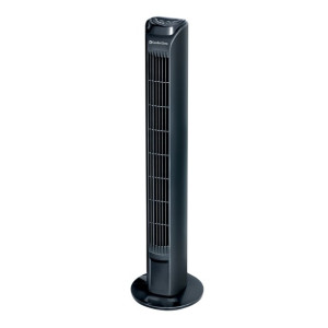 Comfort Zone 31" 3-Speed Oscillating Black Tower Fan with Remote Control, Black