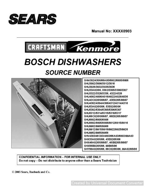 Bosch SHU3002 Dishwasher Sears ServiceManual