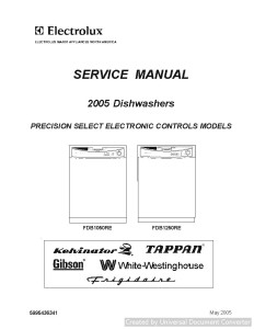 Frigidaire Dishwasher Precision Select Models (5995436341) Service Manual