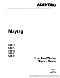 Maytag MFR25 Front Load WasherService Manual