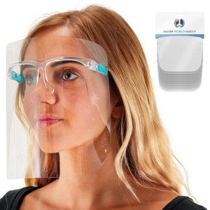 Safety Face Shields with Glasses Frames (Pack of 10) - Ultra Clear Protective Full Face Shields to Protect Eyes, Nose, Mouth - Anti-Fog PET Plastic, Goggles - Sanitary Droplet Splash Guard
