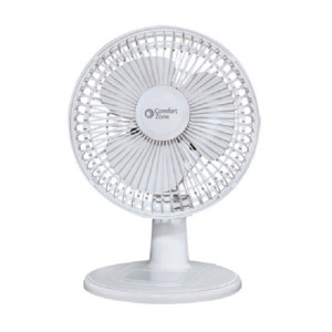 Comfort Zone 6" 2-Speed Quiet Portable Indoor Desk Fan with Stable Base and Adjustable Tilt, White