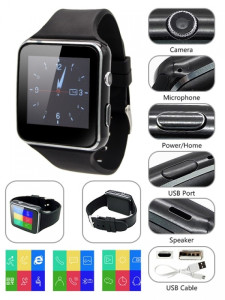 Smart Watch X6 Bluetooth Smart Watch for Android iOS iPhone Samsung Huawei Sony Sleep Smart Band Smart Bracelet Tracker Adult Sport Wrist Watch Support SIM Card Curved Screen - Black